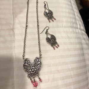 Brighton silver and pink necklace and earrings